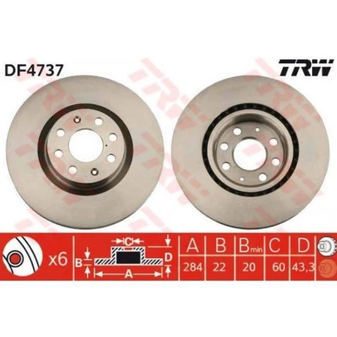 Opel Corsa D Ön Fren Diski Büyük Tip 284 mm | TRW DF4737